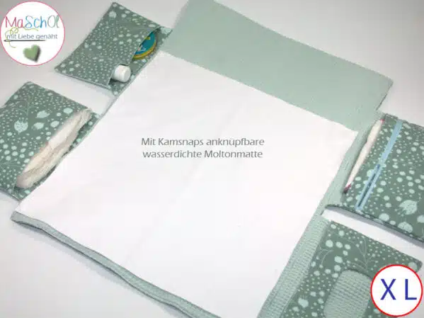 Wickelunterlage plus Wickeltasche Musselin grün