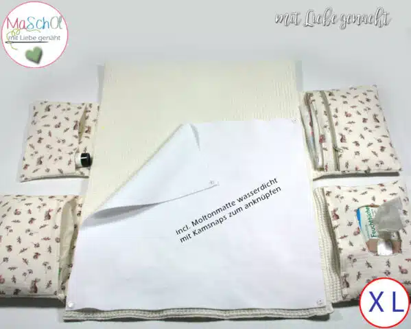Wickelunterlage plus Wickeltasche Musselin Hase
